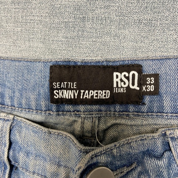 RSQ Seattle Skinny Tapered Jeans Mens 33x30 Blue Denim Cotton Stretch Distressed - Picture 9 of 16